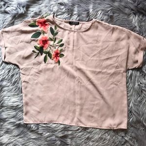 Flowy baby pink embroidered blouse